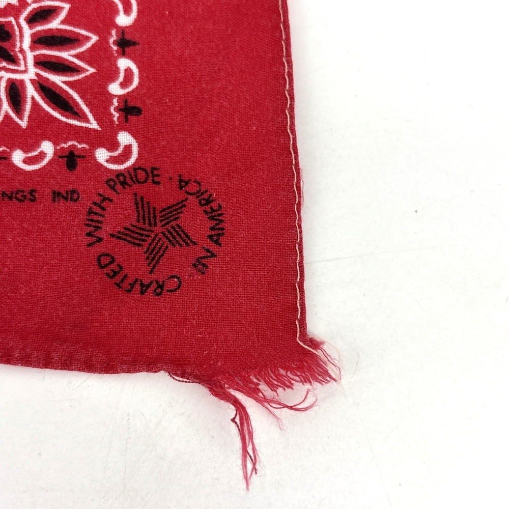 Vintage Western WAMCRAFT  Red 16" Bandana RN 16463  USA Cotton Handkerchief FLAW - Picture 3 of 8
